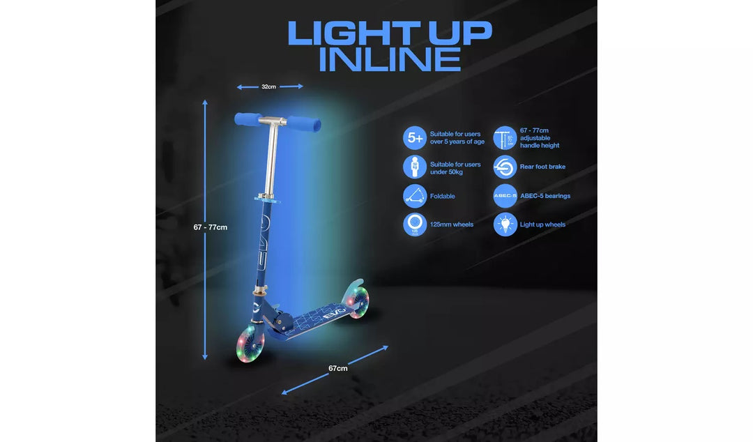 Evo Light Up Inline Folding Scooter - Blue