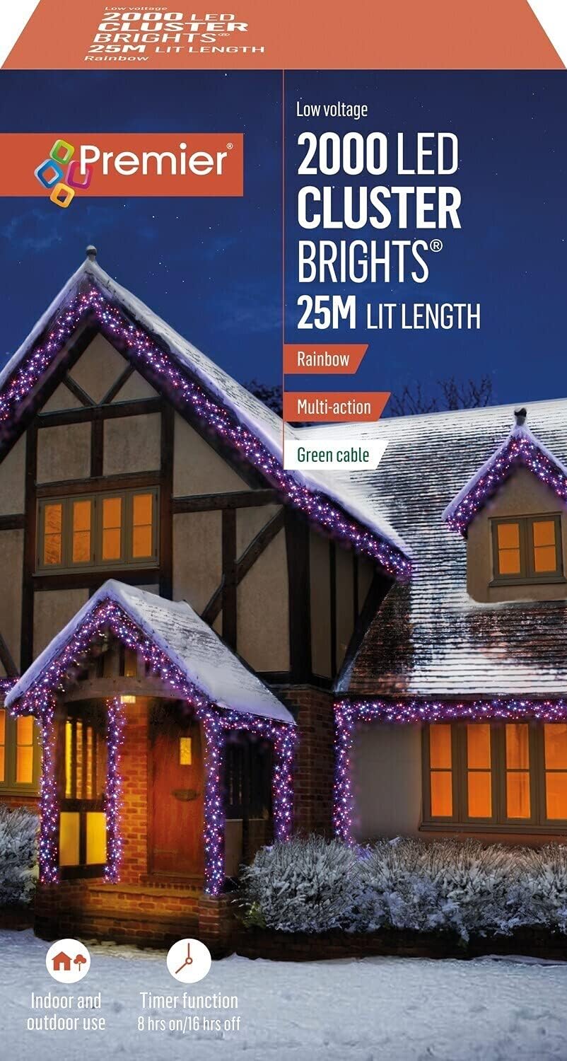 Premier 2000 Rainbow Multi Action LED Clusters Timer Christmas Light