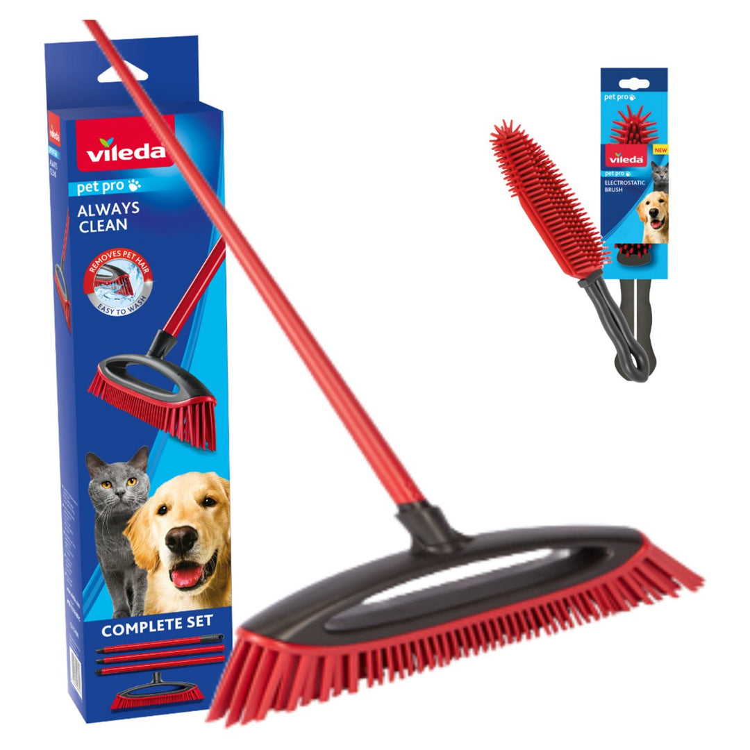 Vileda Pet Pro Rubber Broom & Electrostatic Brush Bundle
