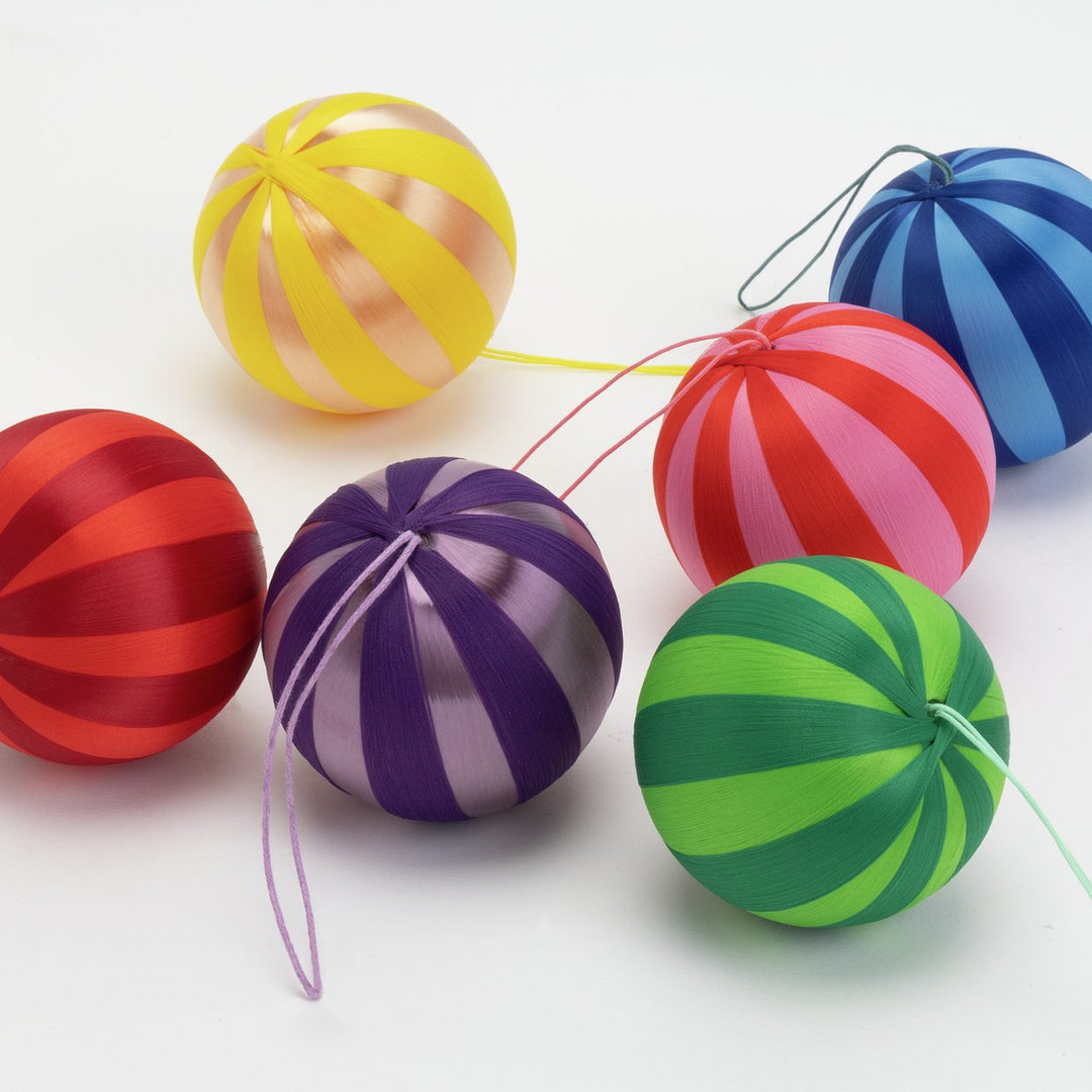 Habitat Pack of 6 Bright Striped Yarn Christmas Baubles