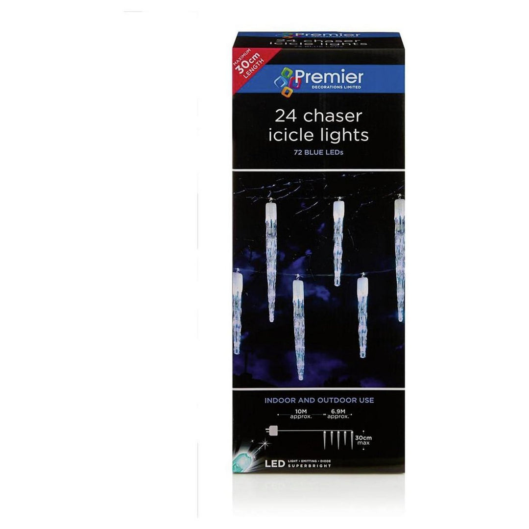 Premier Decorations 10m 24 LED Chaser Icicle Lights - Blue