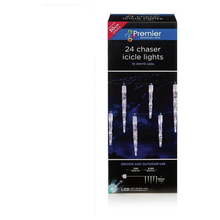 Premier Decorations 24 Chaser Icicle LED Lights - White.