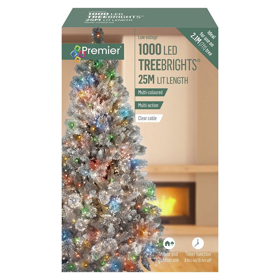 Premier Decorations 1000 Multi-Action TreeBrights with Timer LED Christmas Lights - White