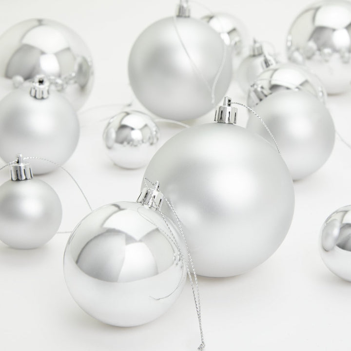 Home Pack of 49 Shatterproof Christmas Baubles-Silver