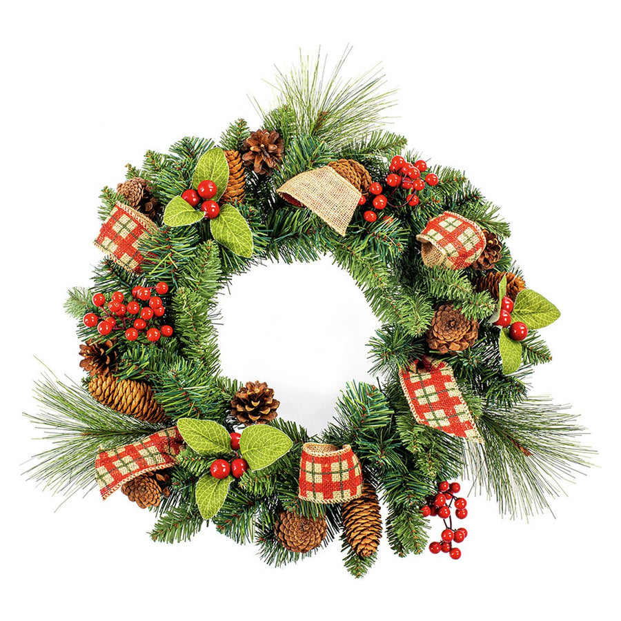 Premier 50cm Natural Berry Wreath With Ribbon - Green