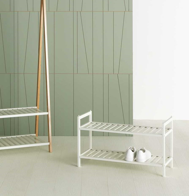 Home Kitt Bamboo 2 Shelf Shoe Rack - White