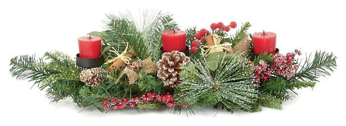 Premier Decorations 60cm Natural 3 Candle Christmas Centre Piece - Green