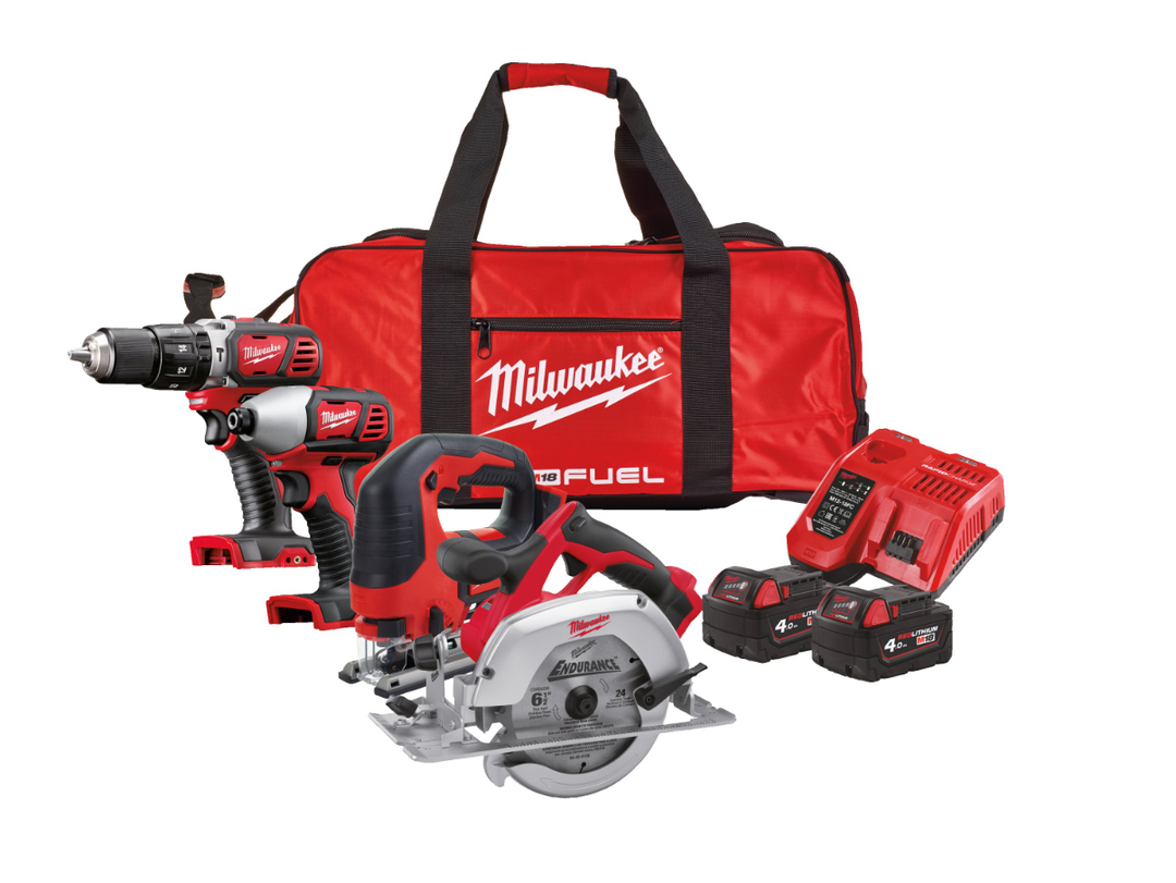 Milwaukee M18 BPP4C-402B 18V 2 x 4.0Ah Li-Ion RedLithium Cordless 4 Piece Kit