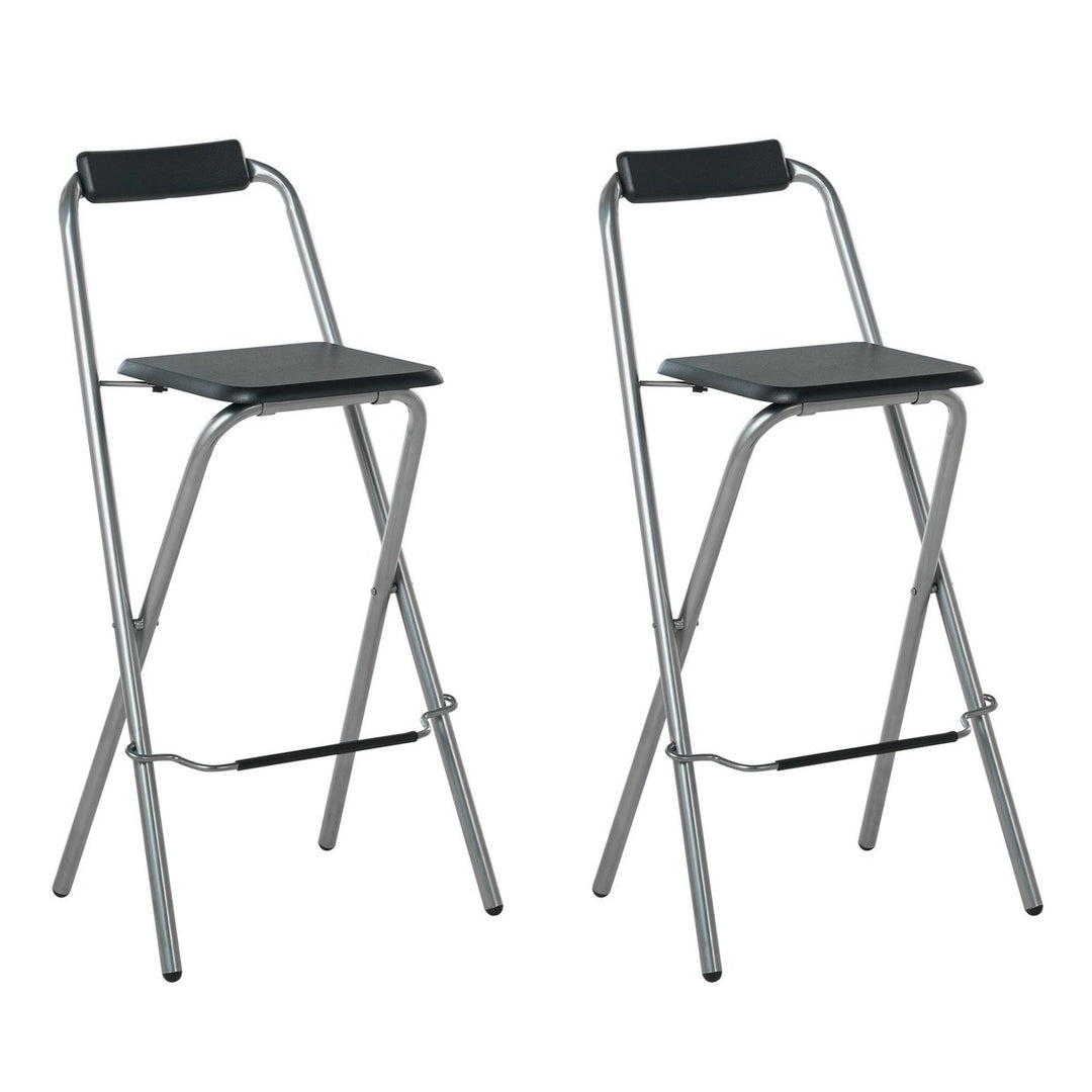 Home Pair of Folding Metal Bar Stools - Black & Silver