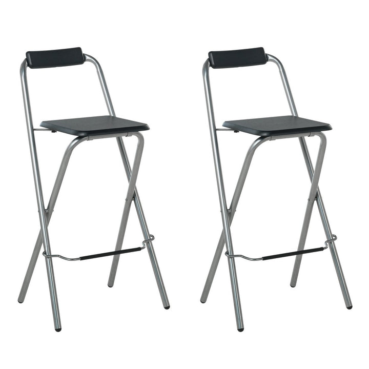 Home Pair of Folding Metal Bar Stools - Black & Silver