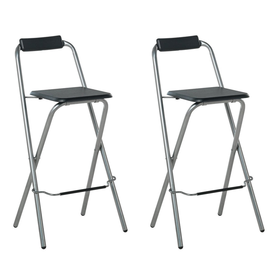 Home Pair of Folding Metal Bar Stools - Black & Silver