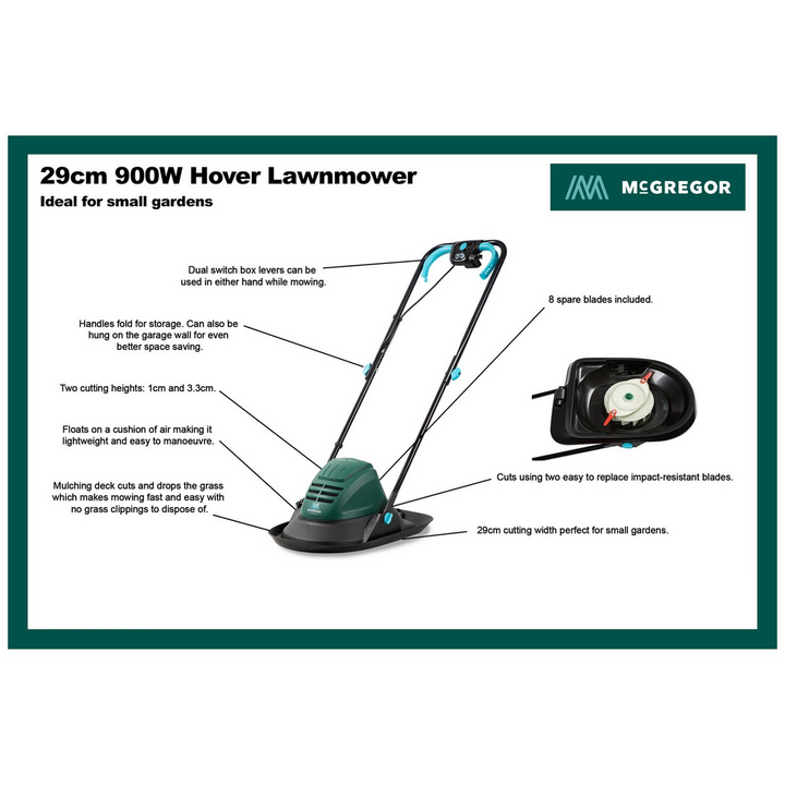 McGregor MCEHM929 29cm Hover Mulching Lawnmower - 900W - USED ITEM