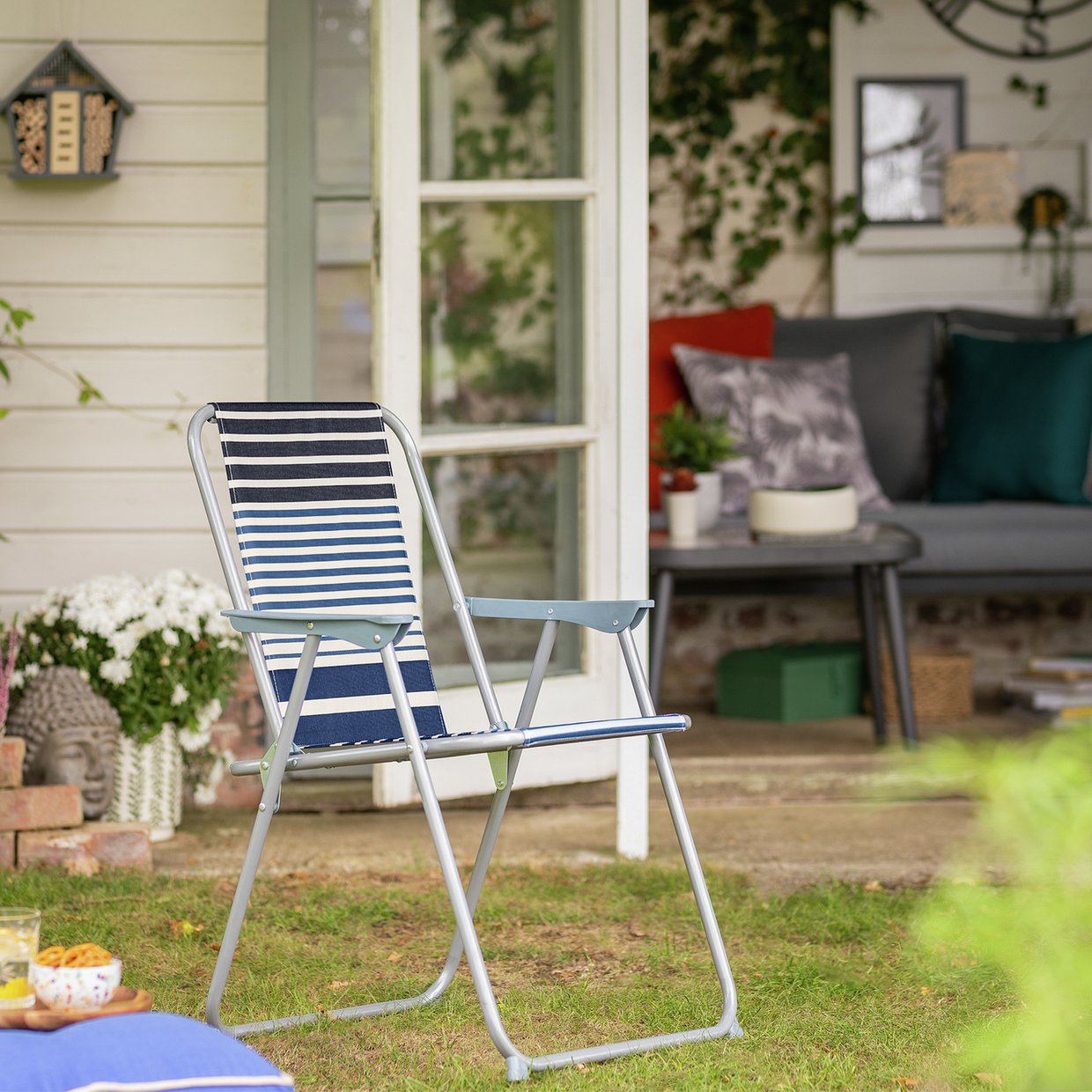 Habitat Folding Metal Garden Chair - Blue