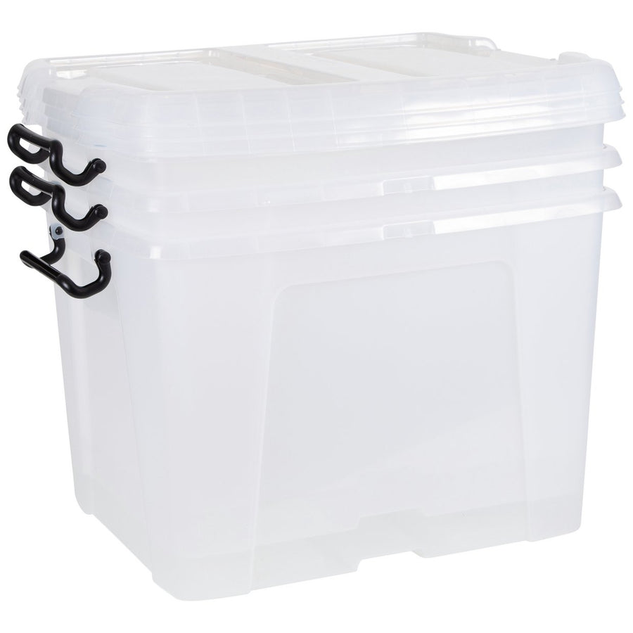 Strata Smart 3 x 40L Plastic Storage Boxes with Lid - Clear