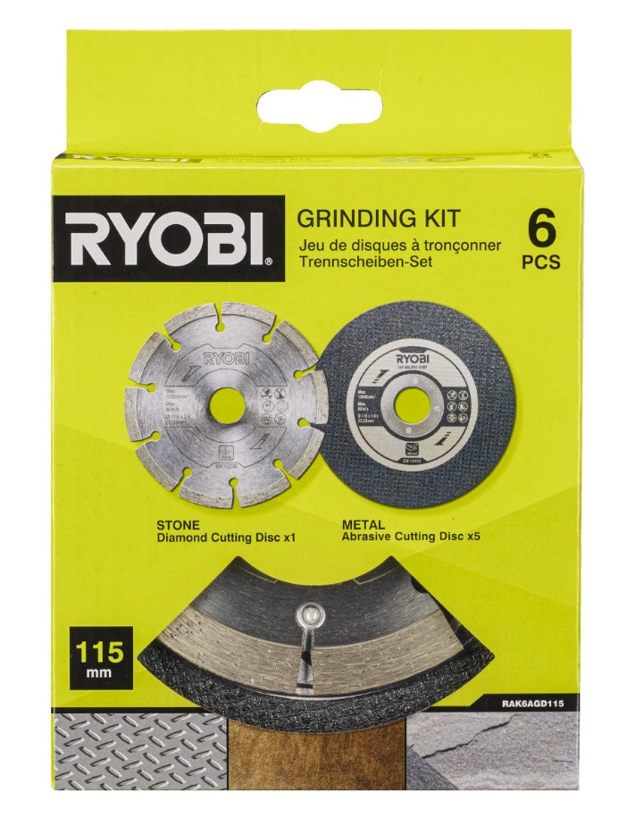 Ryobi RAK6AGD115 Angle Grinder 115mm Cutting Disc Kit (6 piece) 