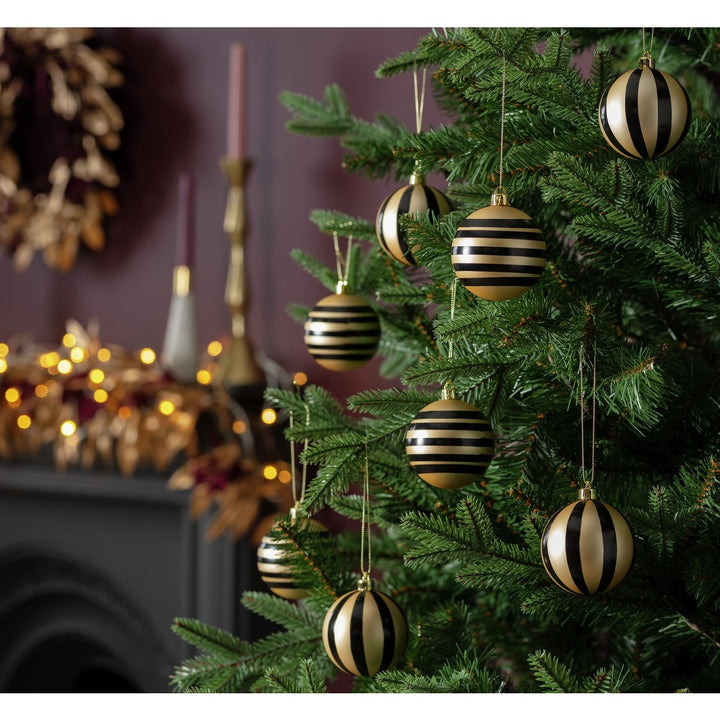 Home Pack Of 12 Baubles - Black & Gold