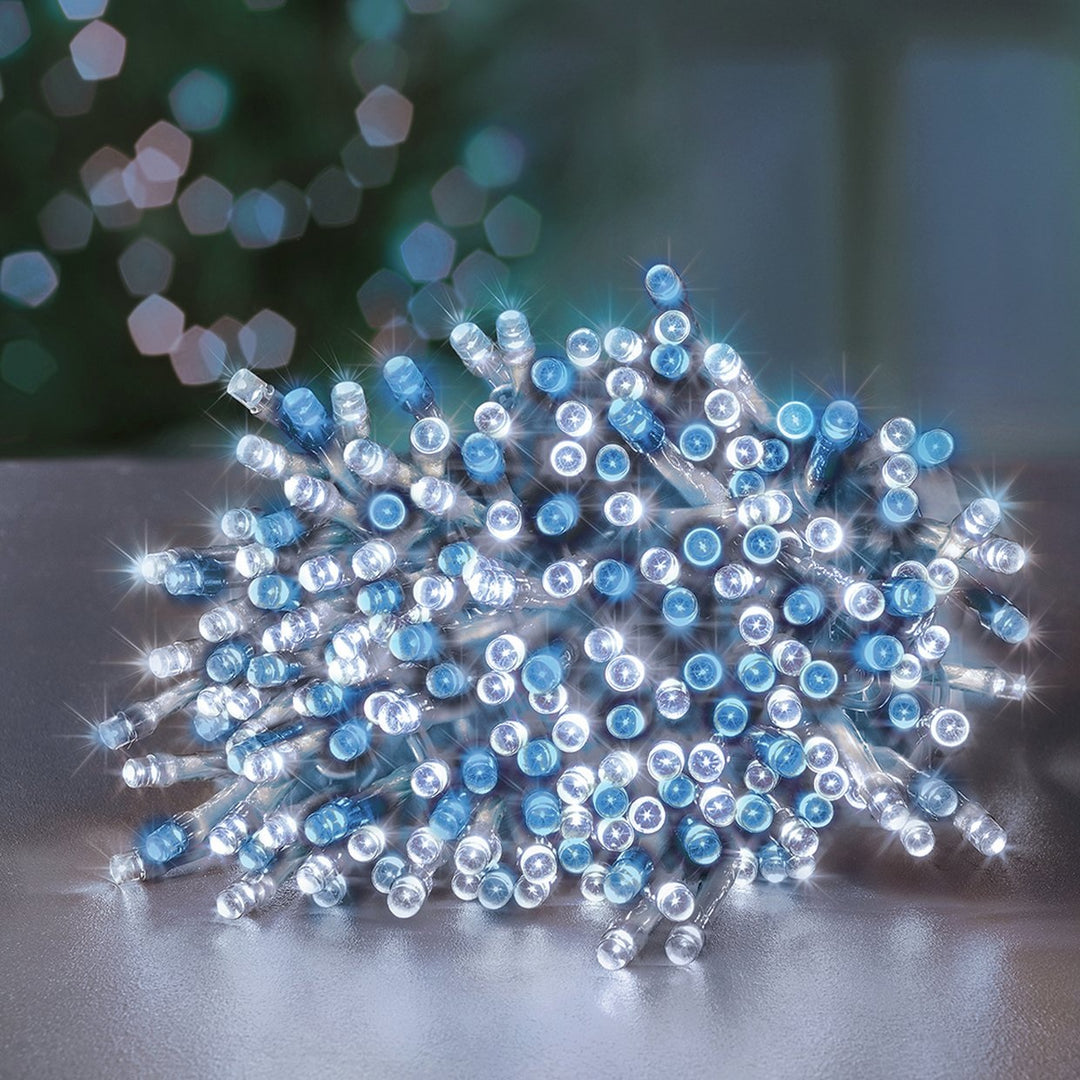 Premier Decorations 200 LED Supabrights Blue &amp; White Multi-action Clear cable