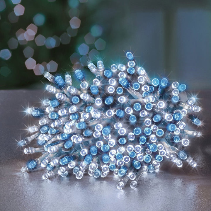 Premier Decorations 200 LED Supabrights Blue &amp; White Multi-action Clear cable