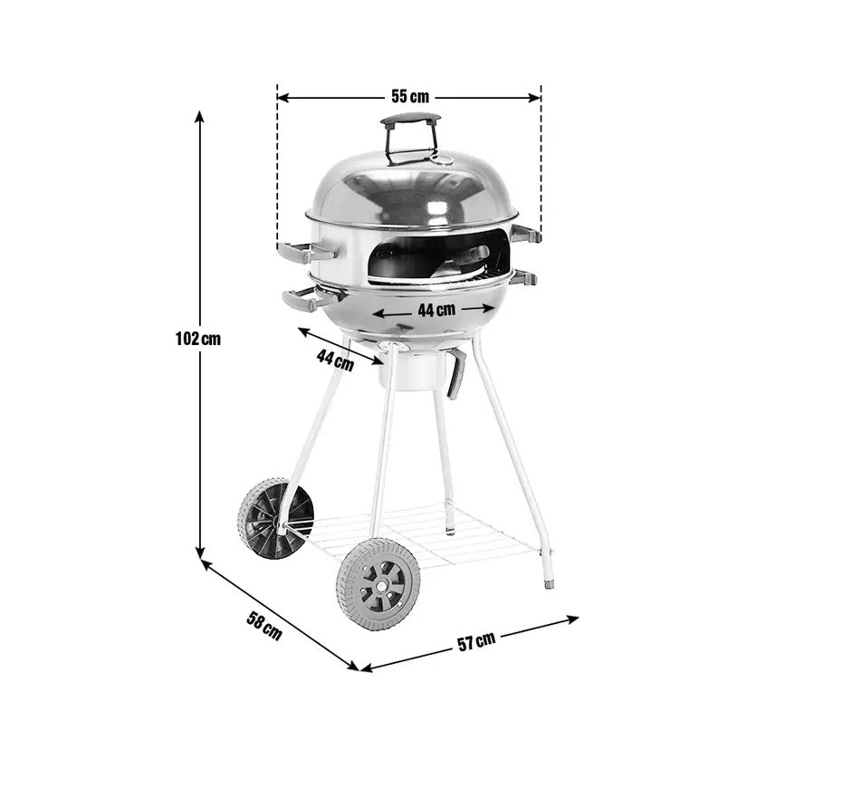 Home 55cm Kettle Charcoal BBQ With Pizza Oven - Black