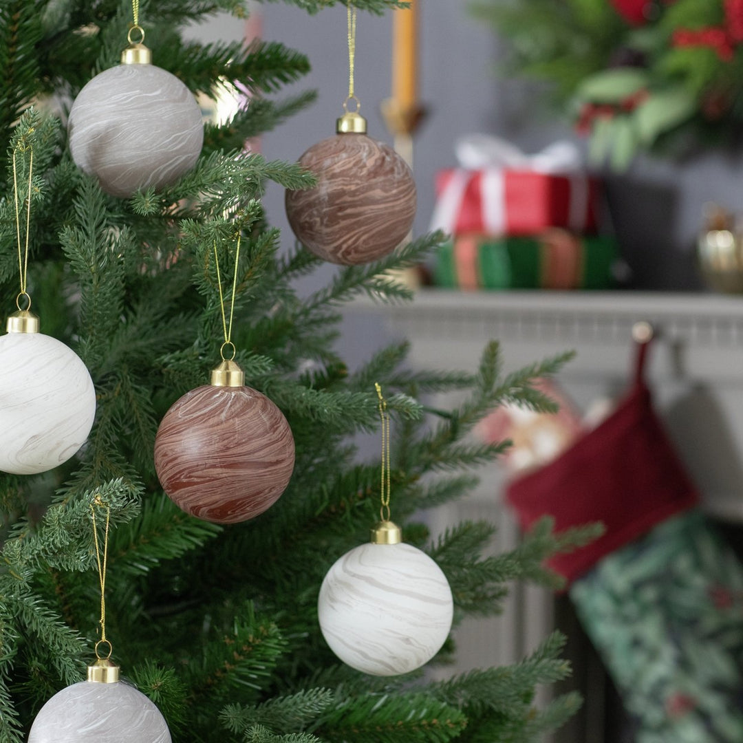 Habitat Pack of 6 Marbled Christmas Baubles - Brown and Cream