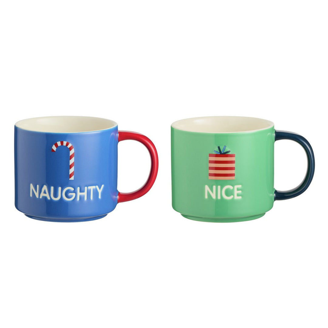 Habitat Naughty N Nice Set of 2 Mugs - Blue &amp; Green