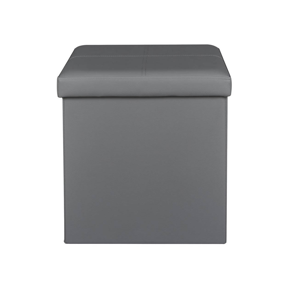 Home Small Faux Leather Stitched Ottoman - Grey