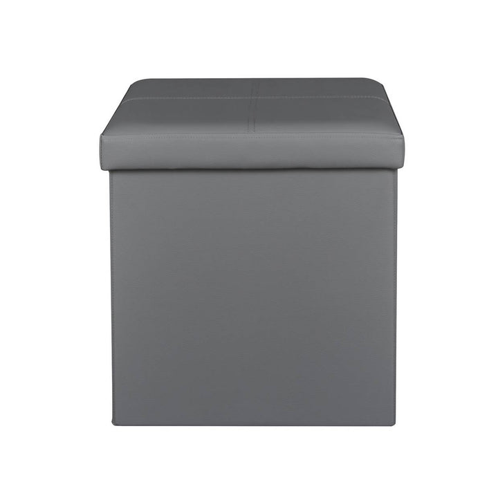 Home Small Faux Leather Stitched Ottoman - Grey