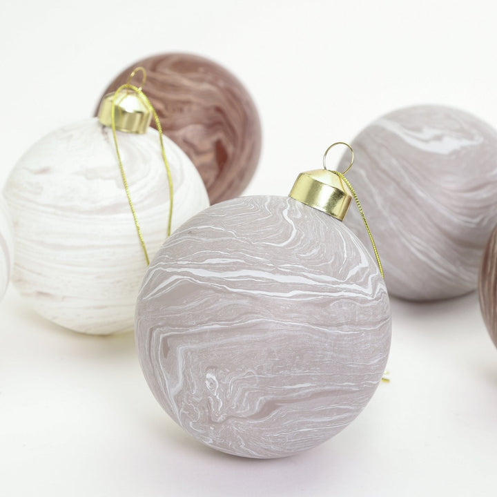 Habitat Pack of 6 Marbled Christmas Baubles - Brown and Cream