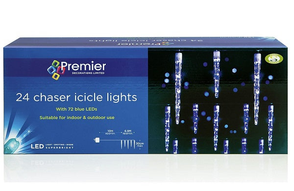 Premier Decorations 24 Chaser Icicles With 72 Blue LEDs