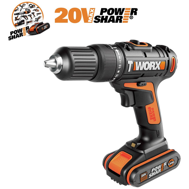 WORX WX386.4 18V 20V MAX Cordless Hammer Drill 50pc Set