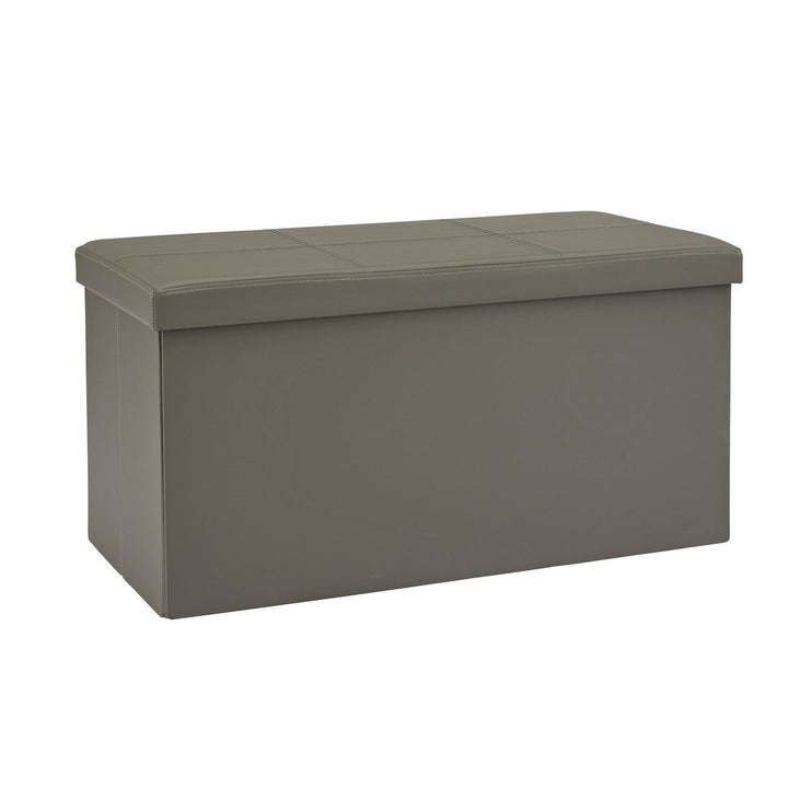 Home Ashton Large Faux Leather Stitched Ottoman - Grey