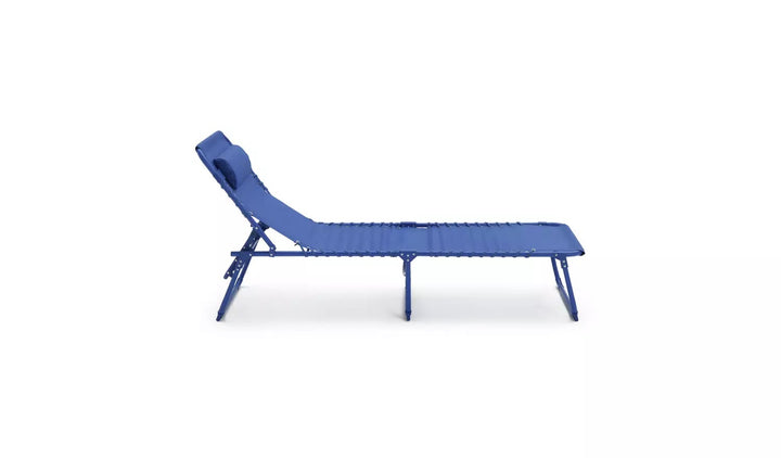 Home Set of 2 Folding Metal Sun Loungers - Blue