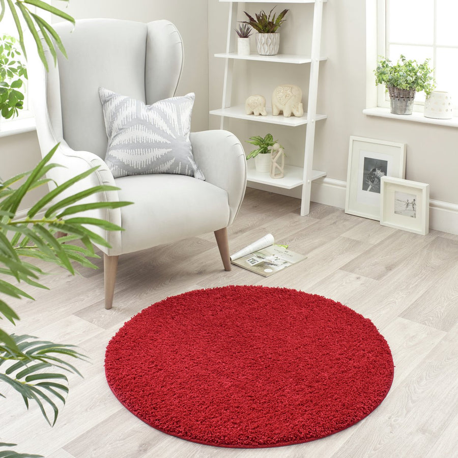 Buddy Washable Mat Plain Round Red Cut Pile Rug - 100cm