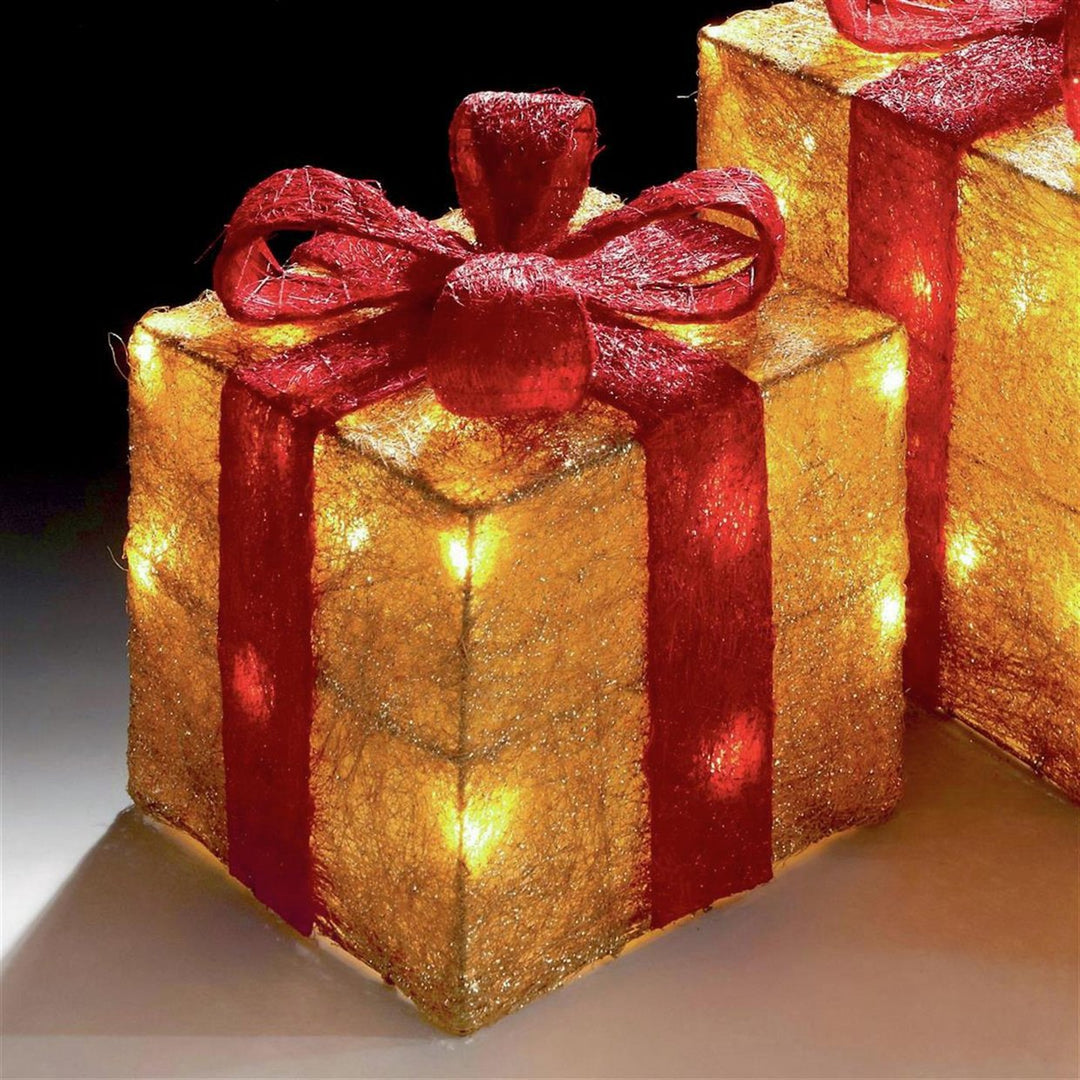 Premier Decorations Set of 3 Light Up Parcels - Gold & Red