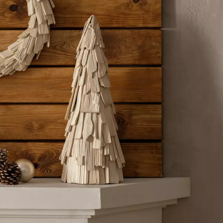Habitat Whitewash Wooden Tabletop Tree Christmas Decoration