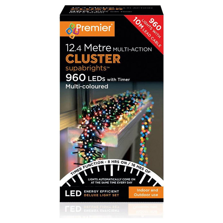 Premier Decorations 960 LED Clusters with Timer -Multicolour Christmas Lights