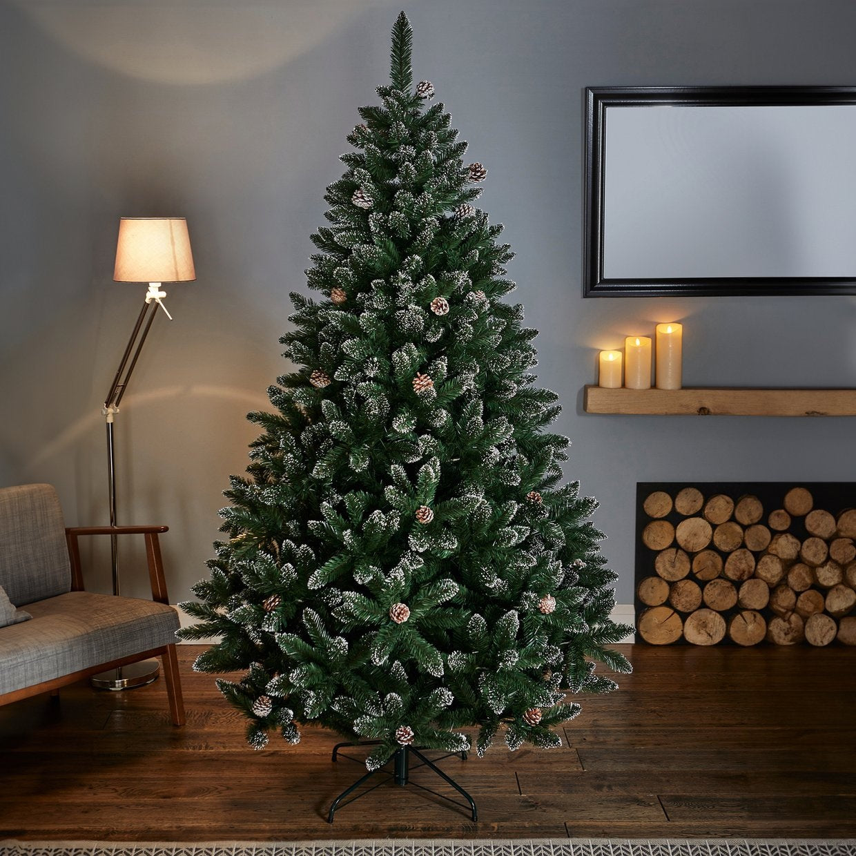 Premier Decorations 5ft Rocky Mountain Pine Tree With Snow Tipped Pine Cones