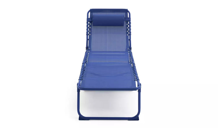 Home Set of 2 Folding Metal Sun Loungers - Blue