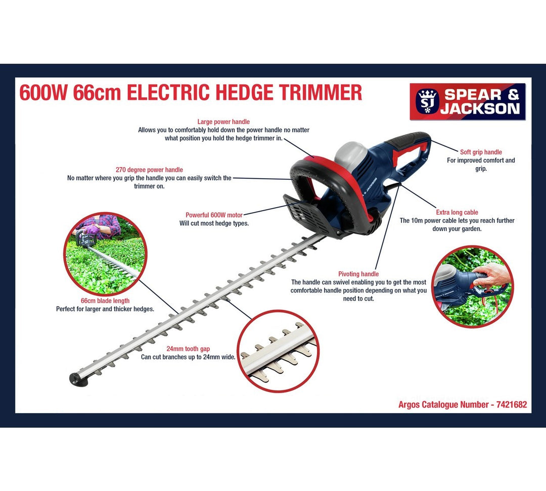 Spear & Jackson S6066EHP 66cm Corded Hedge Trimmer - 600W