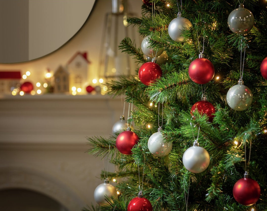 Home Pack of 24 Christmas Tree Baubles Decoration - Red & Silver