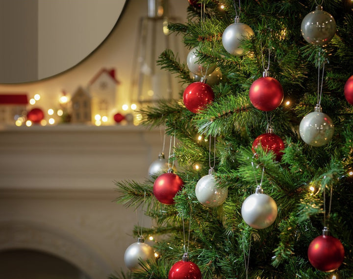 Home Pack of 24 Christmas Tree Baubles Decoration - Red & Silver