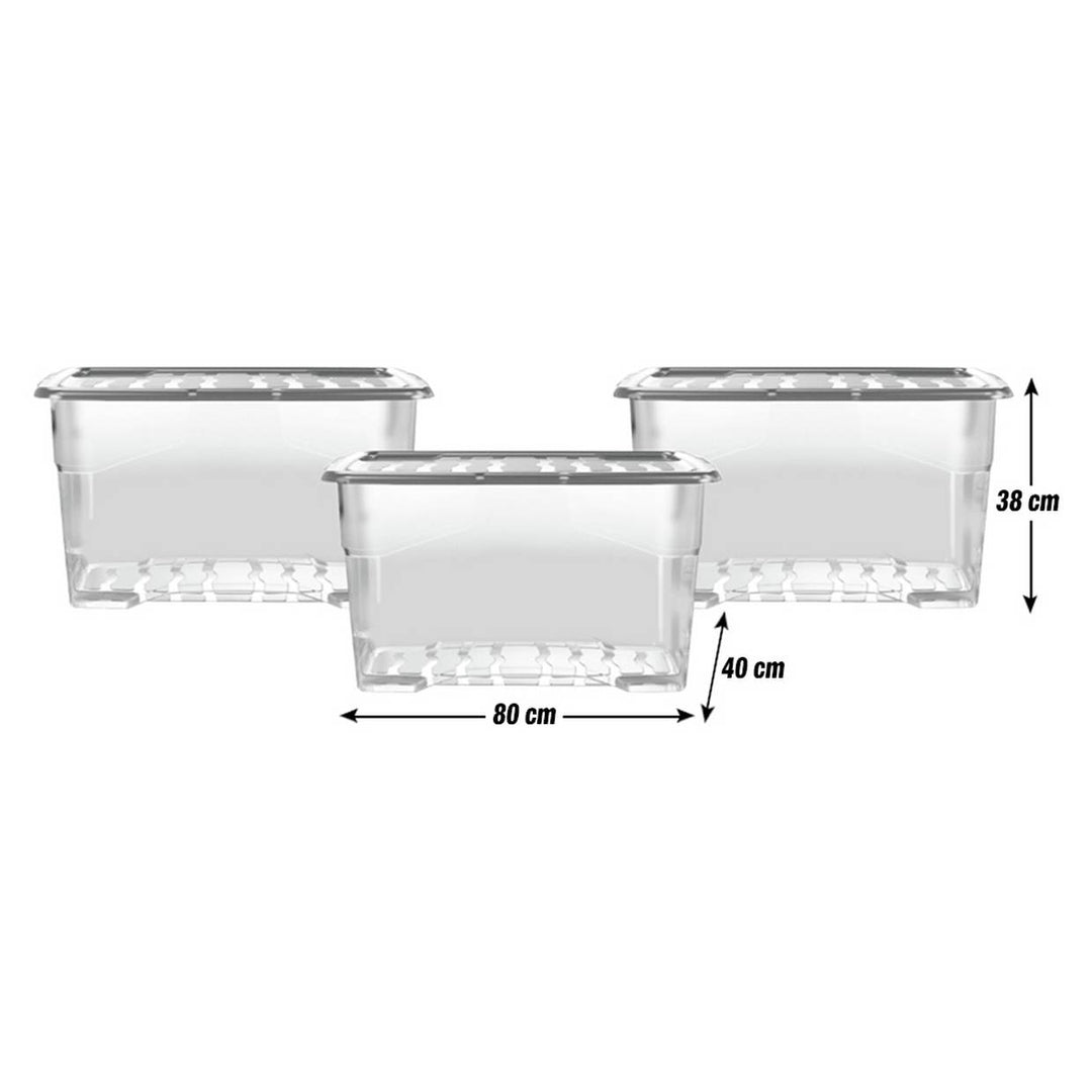 Strata Curve 3 x 80L Plastic Storage Boxes with Lid - Clear