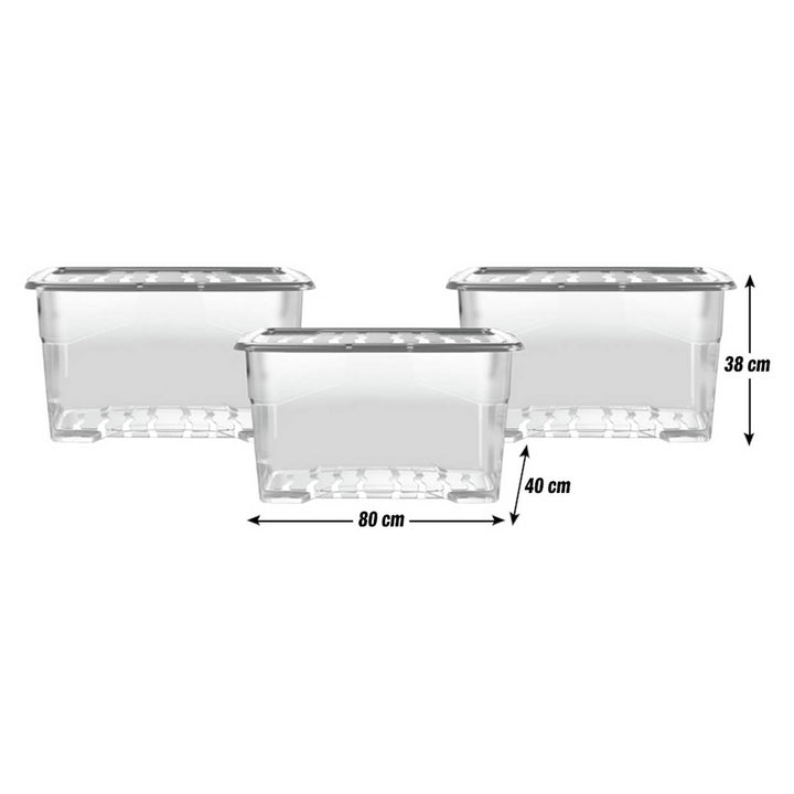 Strata Curve 3 x 80L Plastic Storage Boxes with Lid - Clear