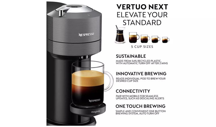 Nespresso Vertuo Next Pod Coffee Machine by Magimix – Grey
