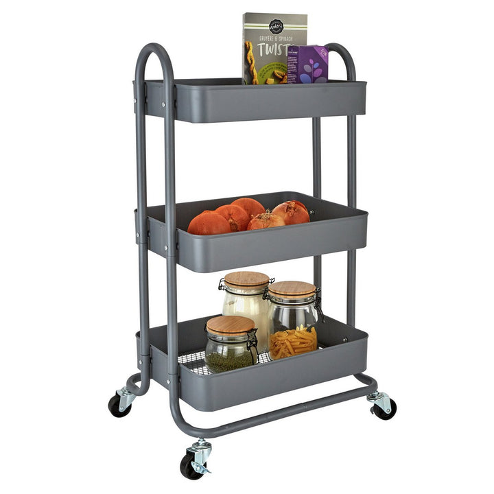 Home 3 Tier Metal Trolley - Grey