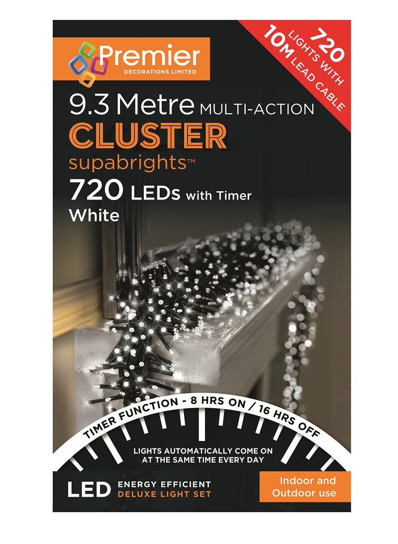 Premier Cluster Supabright Multi-Action LED Christmas Lights - White