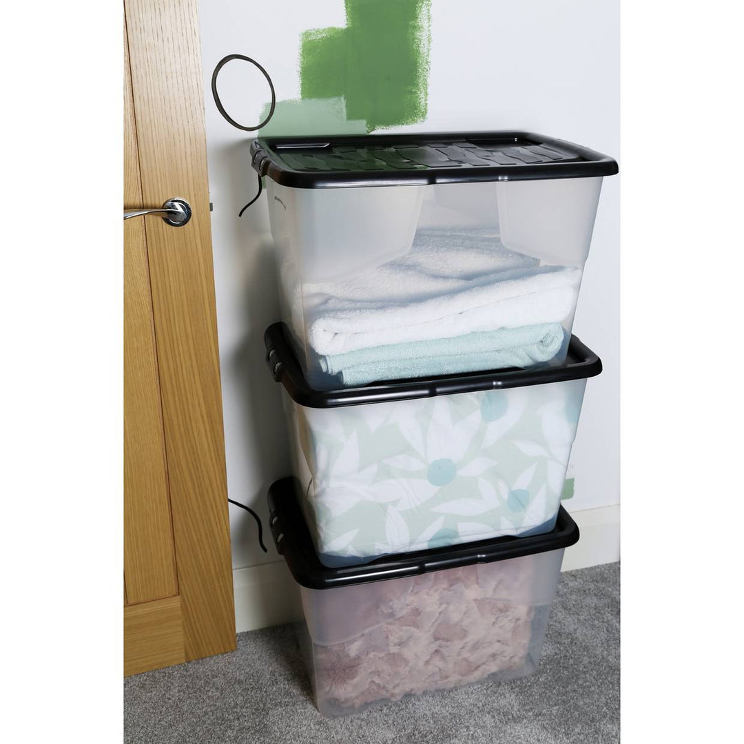 Strata Curve 3 x 65L Plastic Storage Boxes with Lid - Clear