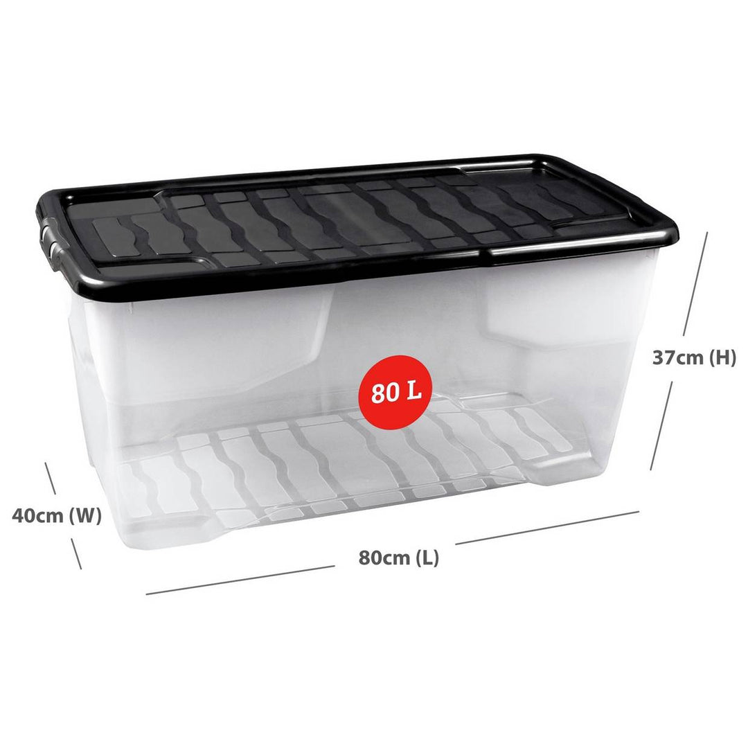 Strata Curve 3 x 80L Plastic Storage Boxes with Lid - Clear