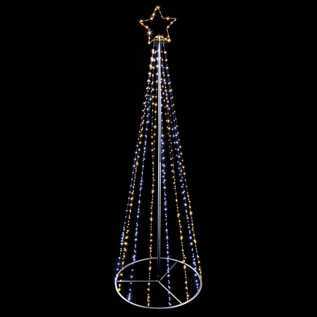 Premier Decorations 1.4m Microbrights Pyramid Tree 332 White & Warm White LED Speed Control Outdoor