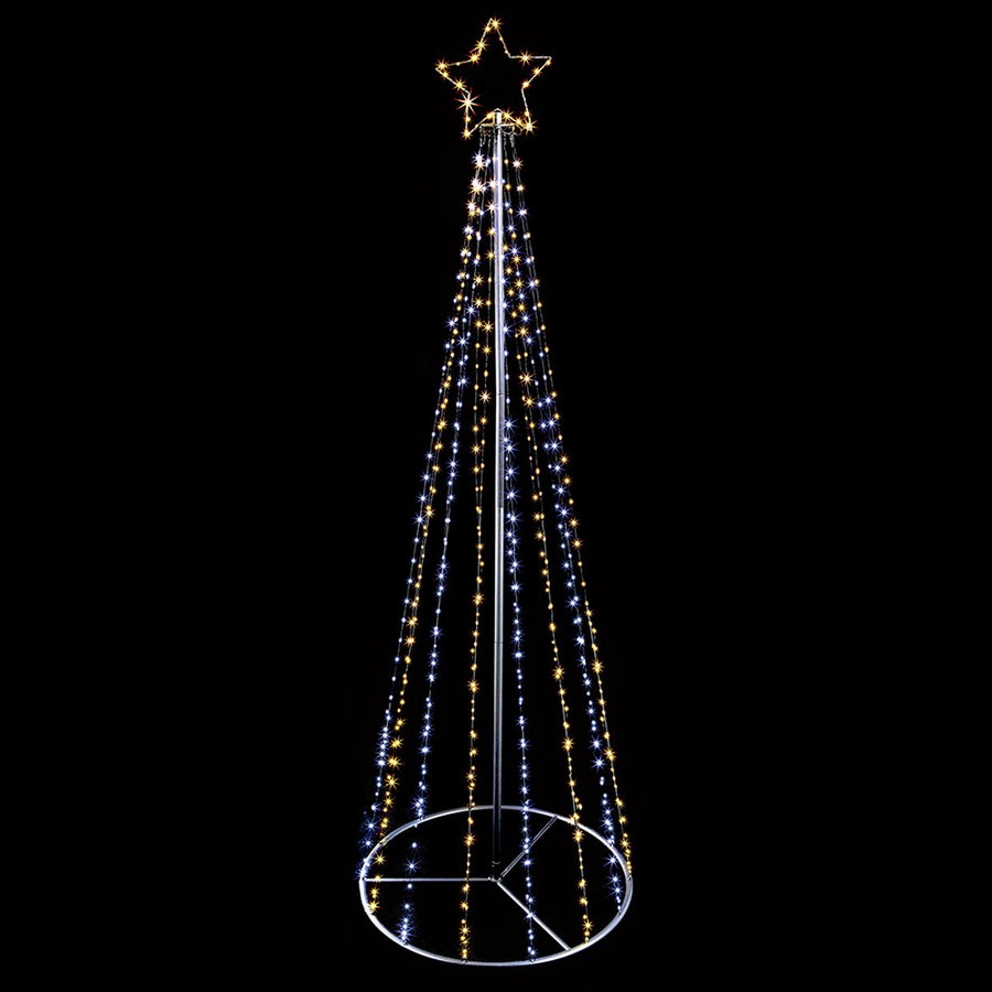 Premier Decorations 1.4m Microbrights Pyramid Tree 332 White & Warm White LED Speed Control Outdoor